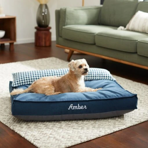 Frisco Personalized Navy Bolstered Bed With Navy Check Bolster -Frisco 311766 MAIN. AC SS1800 V1633102642