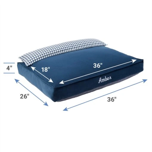 Frisco Personalized Navy Bolstered Bed With Navy Check Bolster -Frisco 311766 PT1. AC SS1800 V1630682329